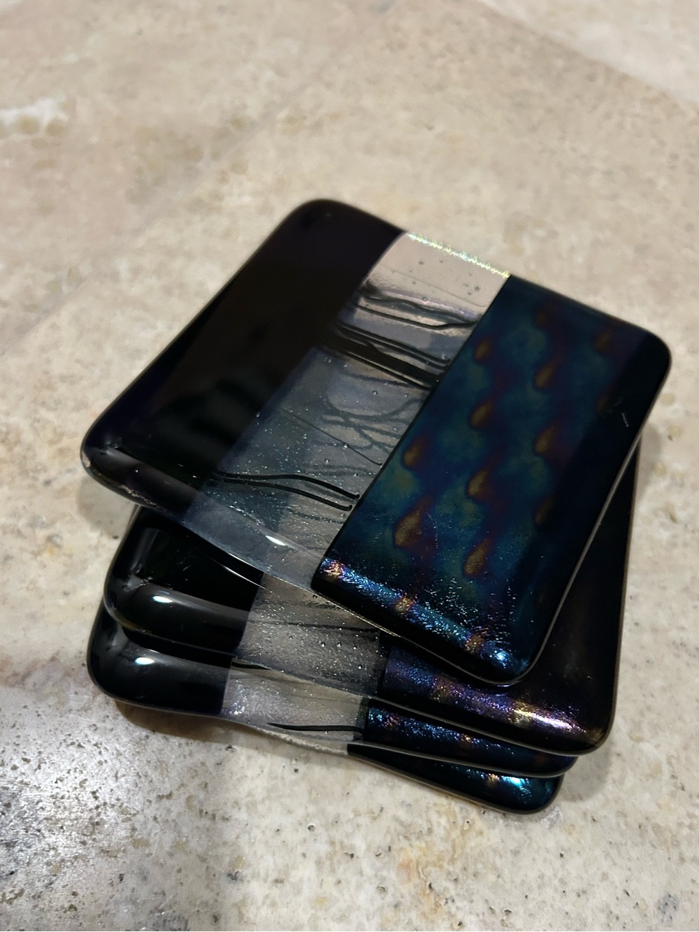 Set of 4 Vintage Chris Paulson Dichroic Fused Glass Coasters